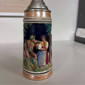 Vintage German Beer Stein with Pewter Lid